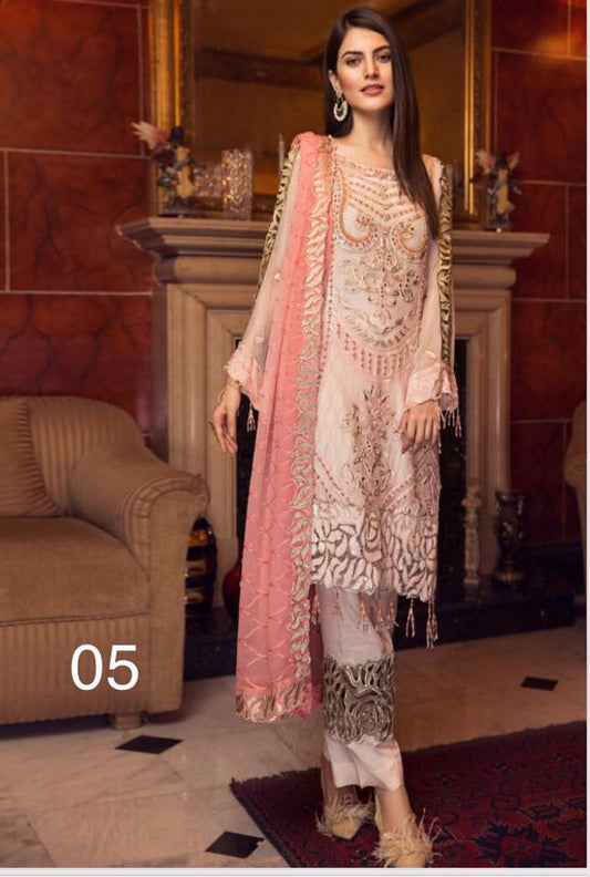 Zebtan Zircon Embroidered Chiffon Unstitched 3 Piece Suit - ZQ-05
