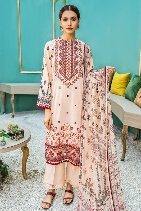 Aabyaan Luxury Embroidered Lawn Unstitched 3 Piece Suit - AL 05 - SEFTALI