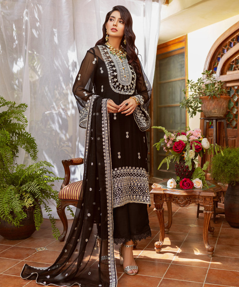 Naushad Imdad Embroidered Chiffon Suits Unstitched 3 Piece - NIC-05 Chand