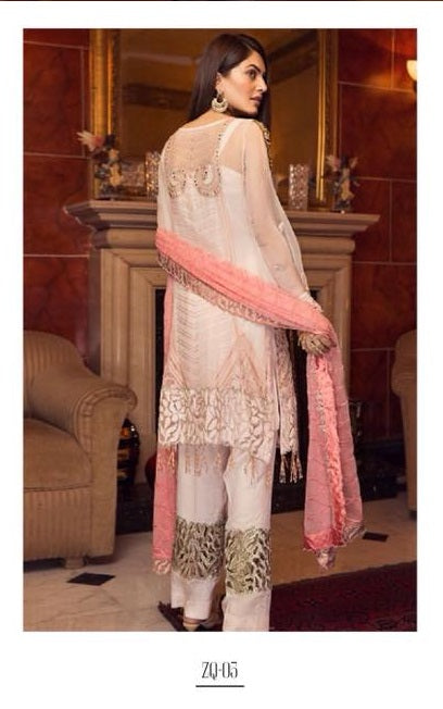 Zebtan Zircon Embroidered Chiffon Unstitched 3 Piece Suit - ZQ-05