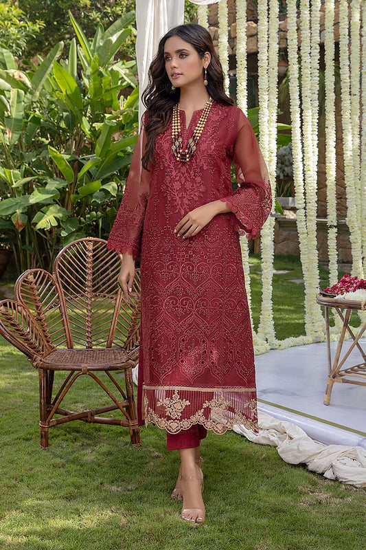 Azure Formal Embroidered Organza Unstitched 1 Piece Kurti - 06 Garnet