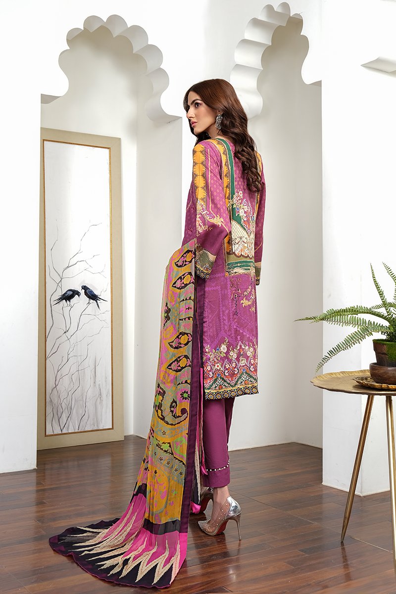 Rang Rasiya Zoya Embroidered Lawn Unstitched 3 piece Suit  - D611 Blooming Magenta