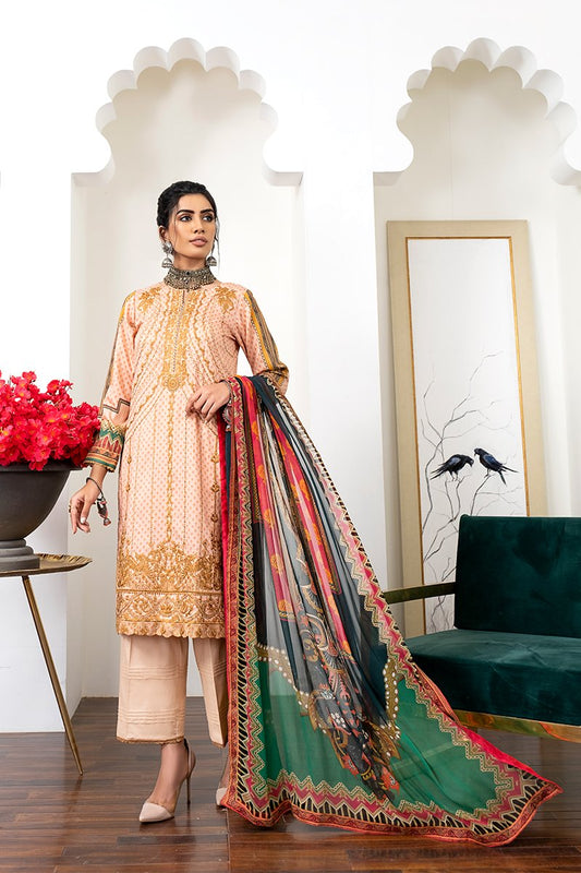 Rang Rasiya Zoya Embroidered Lawn Unstitched 3 piece Suit  - D615 Peach Glory