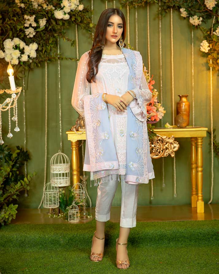 Noor e Ghazal by Fanoos Embroidered Chiffon Unstitched 3 Piece Suit - 06 CANDY