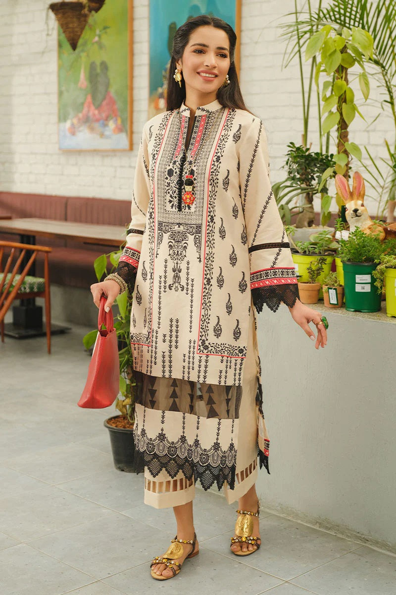 Rang Rasiya Printed Lawn Unstitched Kurti RRT-06 Ivory - Pret Collection