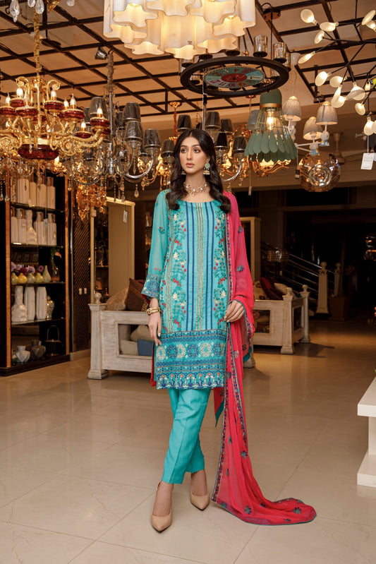 Meraki Embroidered Chiffon Unstitched 3 Piece Suit - MEC2 06