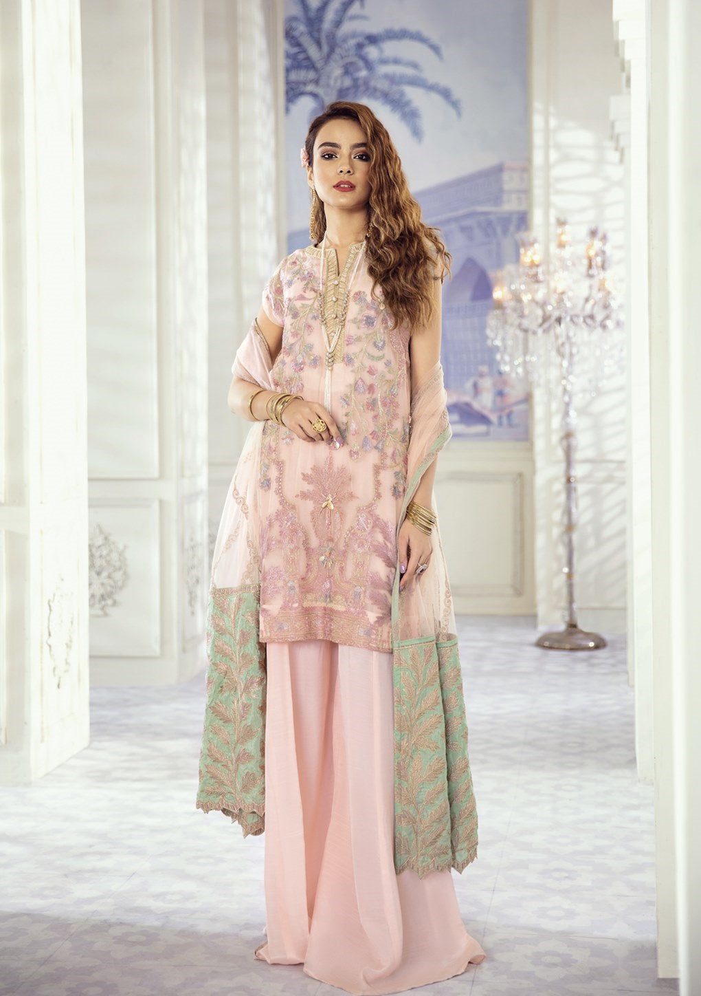 Iznik Embroidered Chiffon Unstitched 3 Piece Suit ID 06 Fluorescent Pearl - Luxury Collection