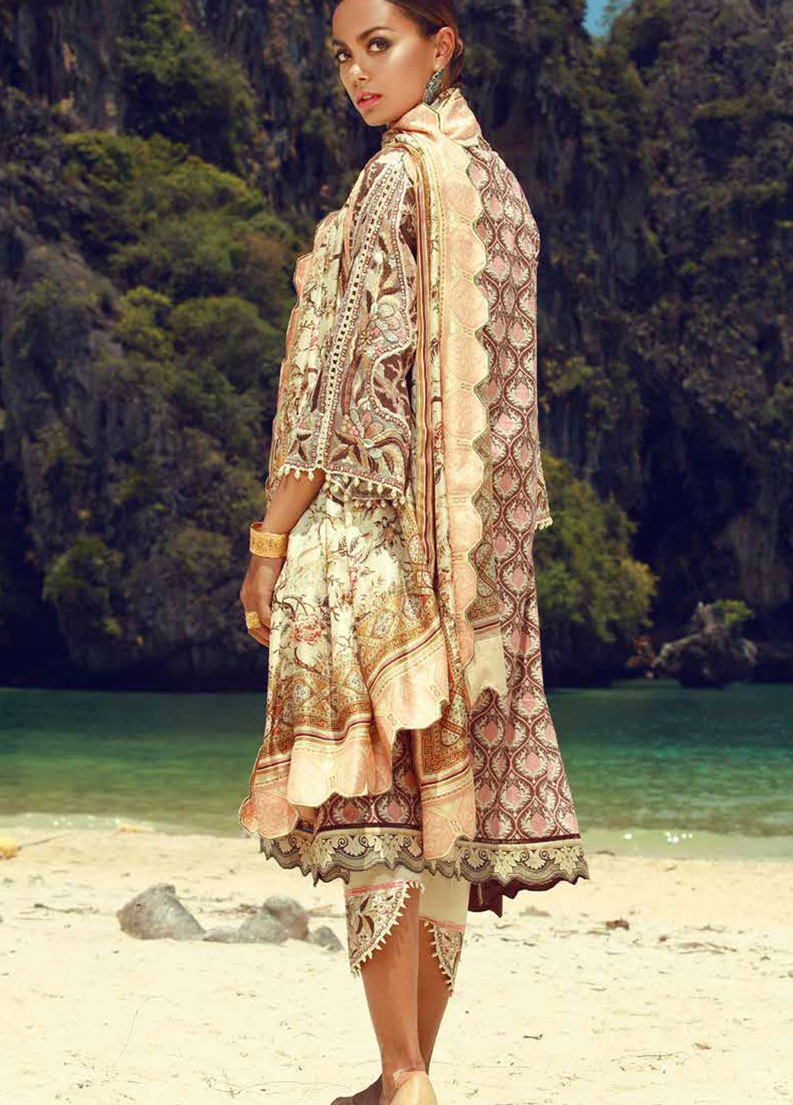Tena Durrani Embroidered Lawn Unstitched 3 Piece Suit - 06 Sepia - Eid ul Azha Collection
