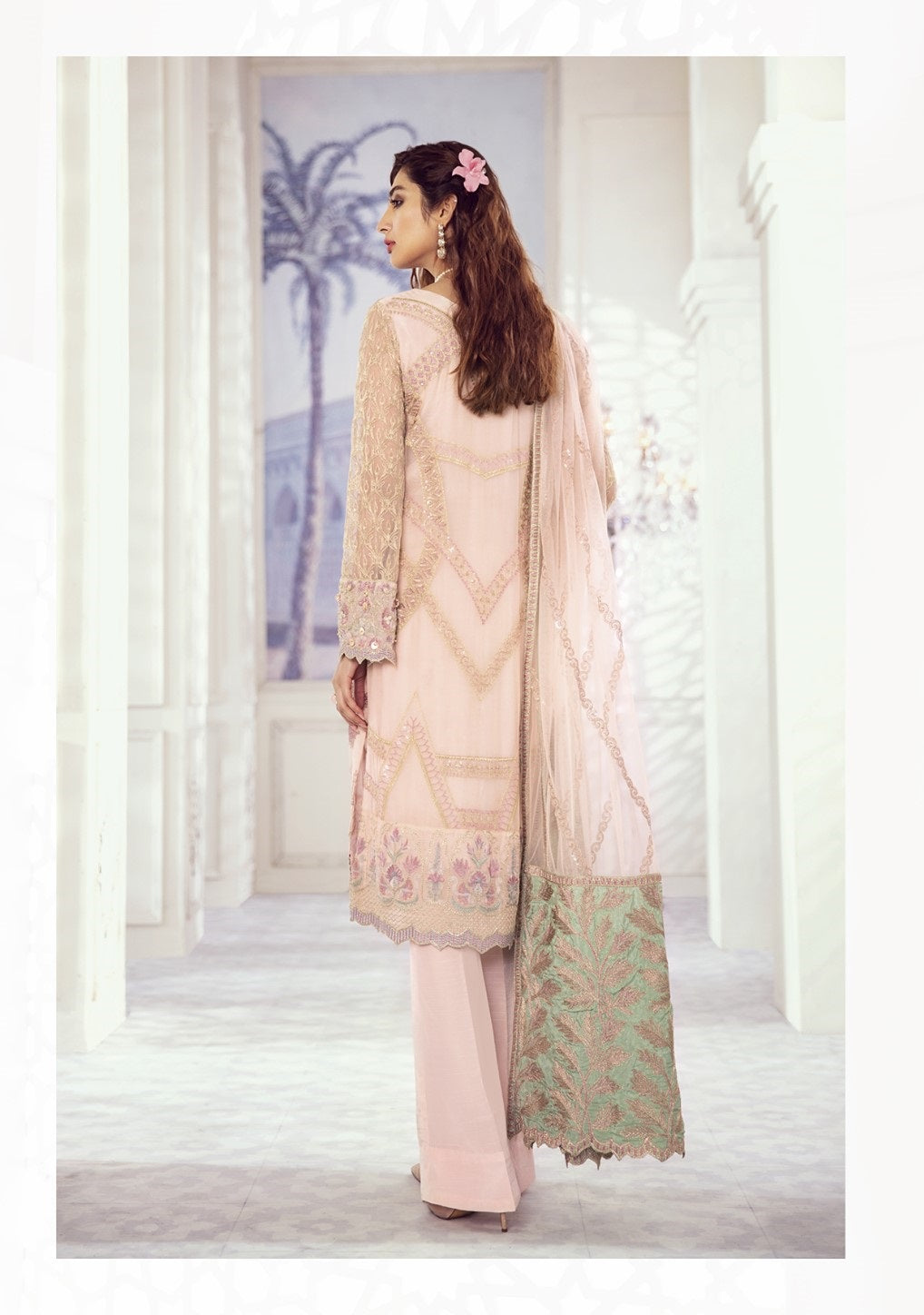 Iznik Embroidered Chiffon Unstitched 3 Piece Suit ID 06 Fluorescent Pearl - Luxury Collection