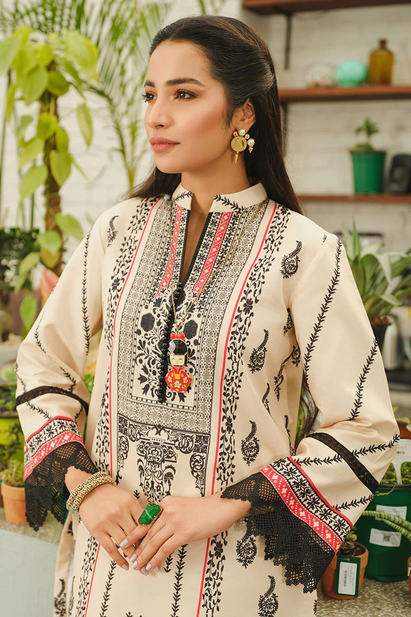 Rang Rasiya Printed Lawn Unstitched Kurti RRT-06 Ivory - Pret Collection