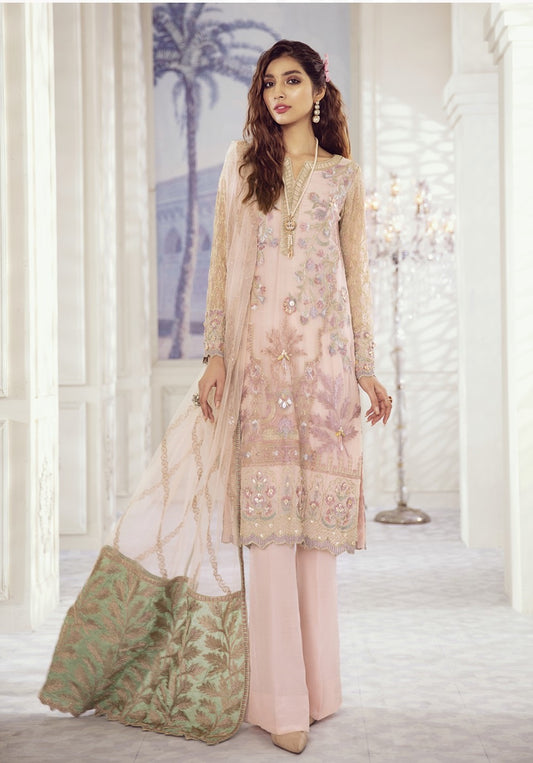 Iznik Embroidered Chiffon Unstitched 3 Piece Suit ID 06 Fluorescent Pearl - Luxury Collection
