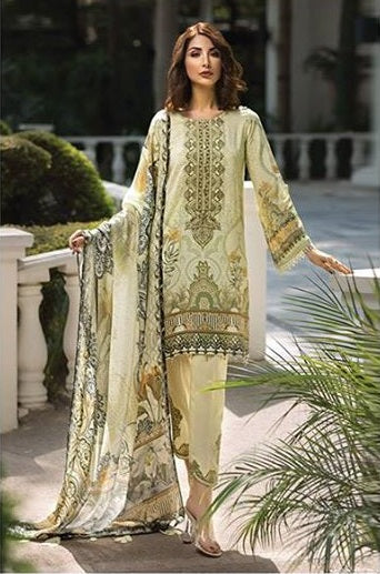 Jazmin iRis Embroidered Linen 3 Piece Unstitched Dress - 07 Myrica