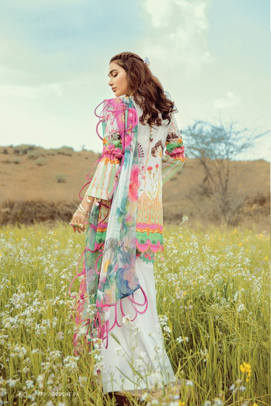 Rouche Spring Summer Embroidered Lawn Unstitched 3 Piece Suit - 07 Sugar Blush