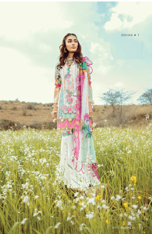 Rouche Spring Summer Embroidered Lawn Unstitched 3 Piece Suit - 07 Sugar Blush