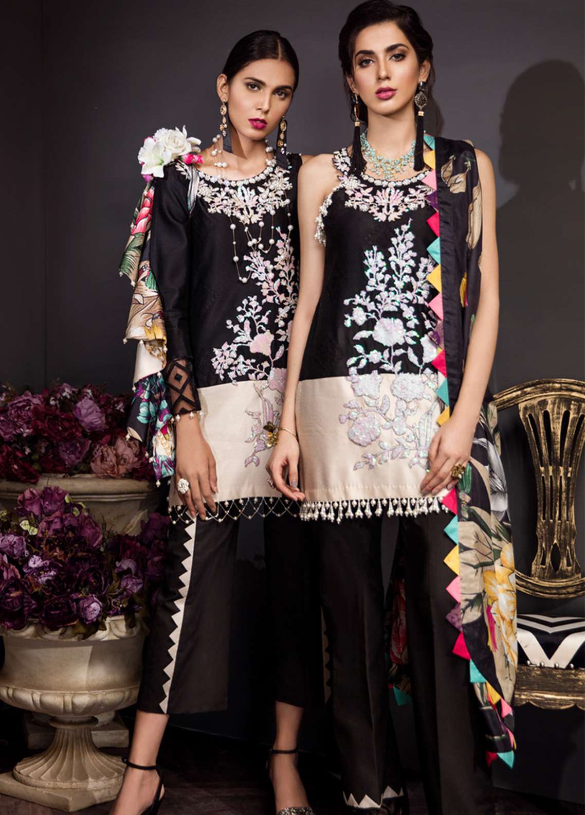 Noor by Sadia Asad  Embroidered Formal Eid Lawn Unstitched 3 Piece Suit - 07 Moonlight