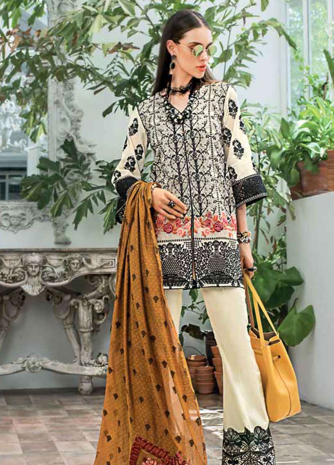 Zainab Chottani Embroidered Chikankari Lawn Unstitched 3 Piece Suit - 7B Baroque Twist