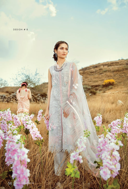 Rouche Spring Summer Embroidered Lawn Unstitched 3 Piece Suit - 08 Oriental Spring