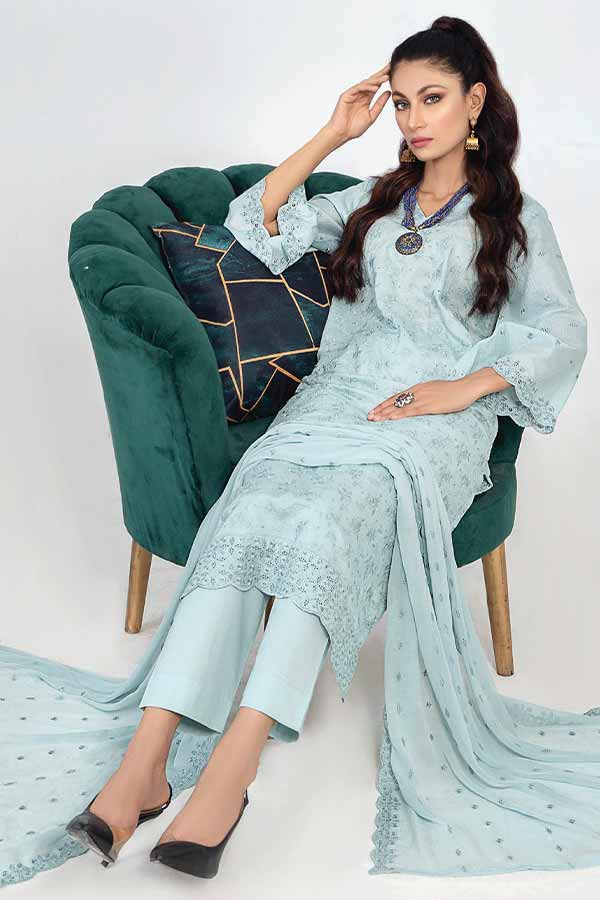 Breeze by Aalaya Embroidered Chikankari Lawn 3 piece Unstitched Dress - D08