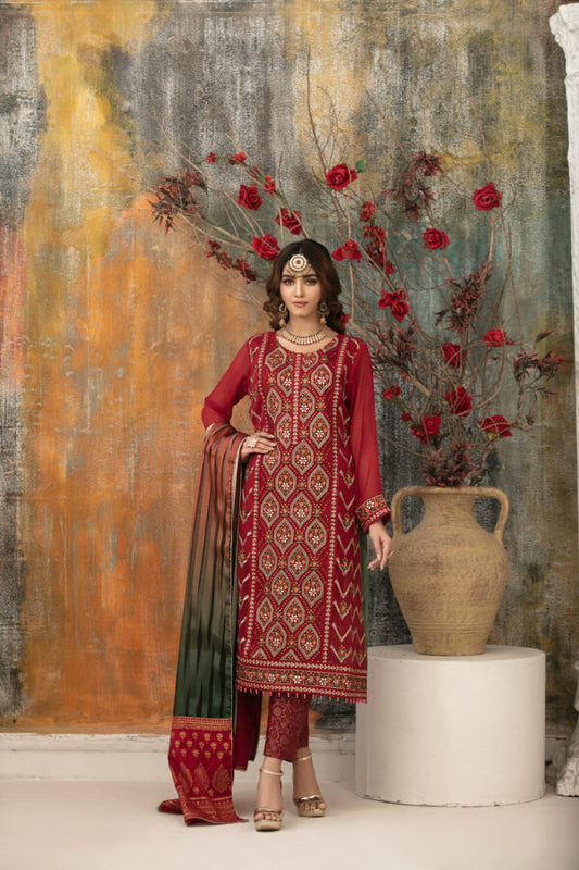 Tawakkal Embroidered Chiffon 3 Piece Semi Stitched Suit - ISLA D9336