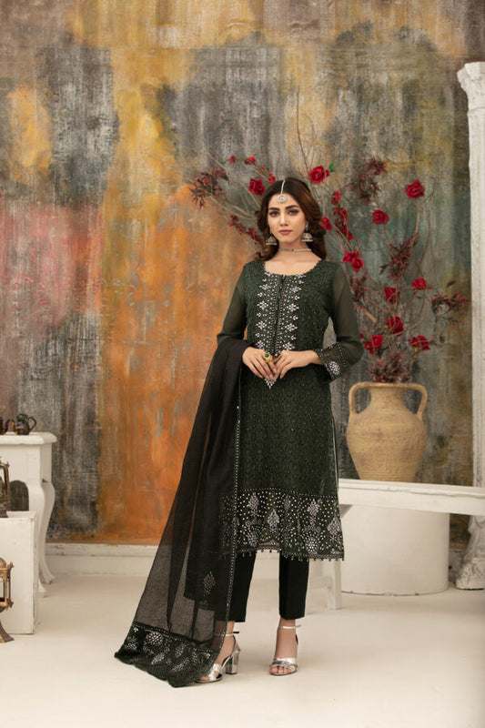 Tawakkal Embroidered Chiffon 3 Piece Semi Stitched Suit - ISLA D9338