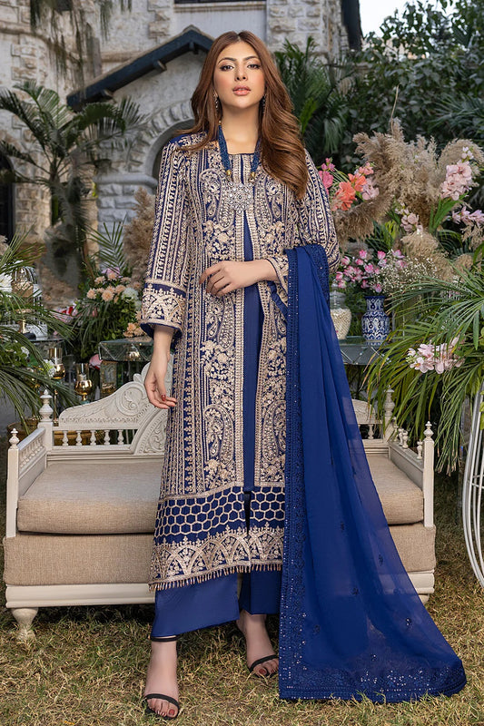 Azure Embroidered Chiffon Suits Unstitched 3 Piece AS-93a Granite