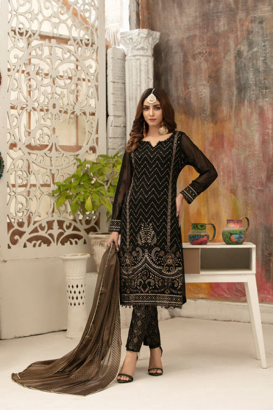 Tawakkal Embroidered Chiffon 3 Piece Semi Stitched Suit - ISLA D9343