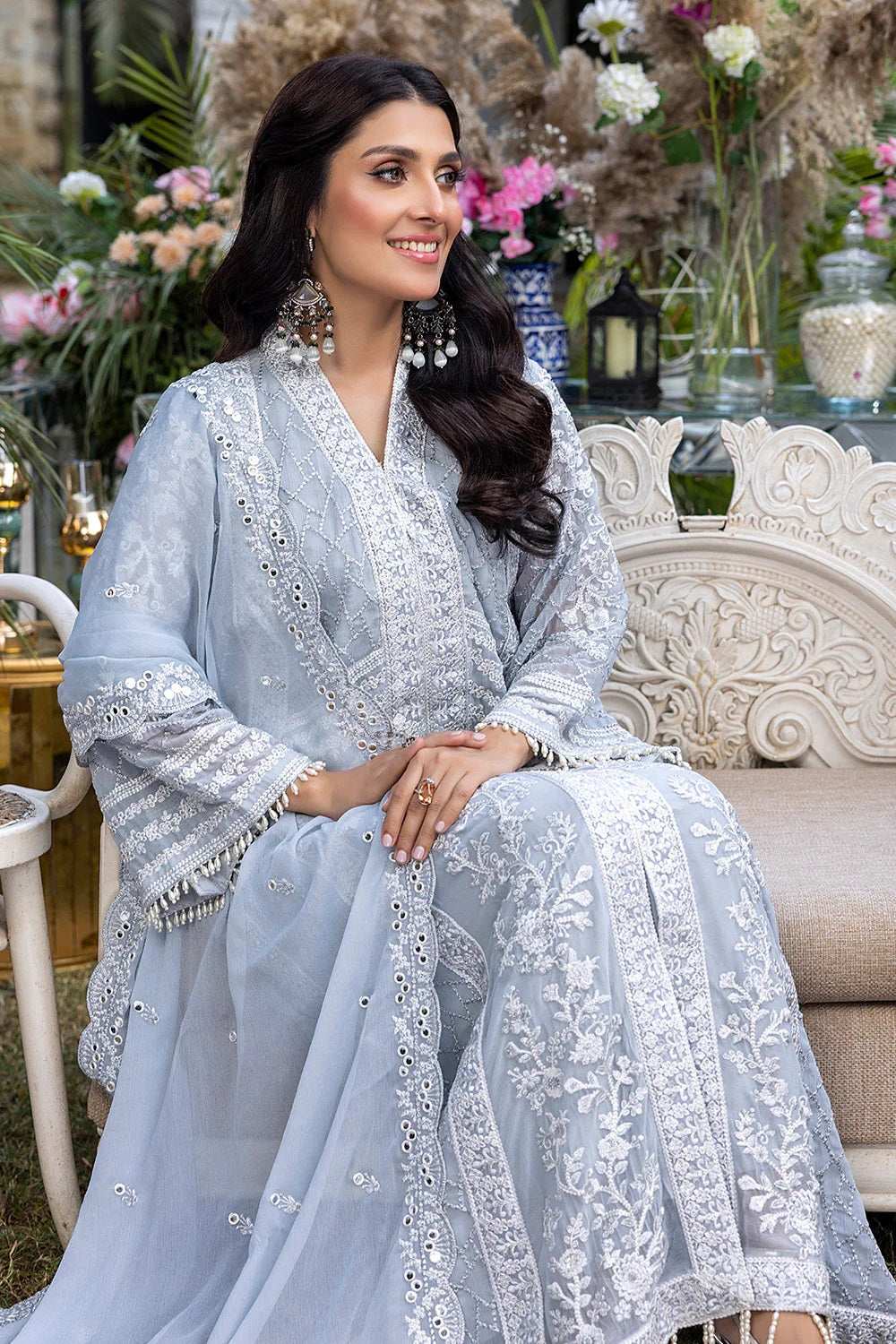 Azure Embroidered Chiffon Suits Unstitched 3 Piece AS-95 Snowy Dove