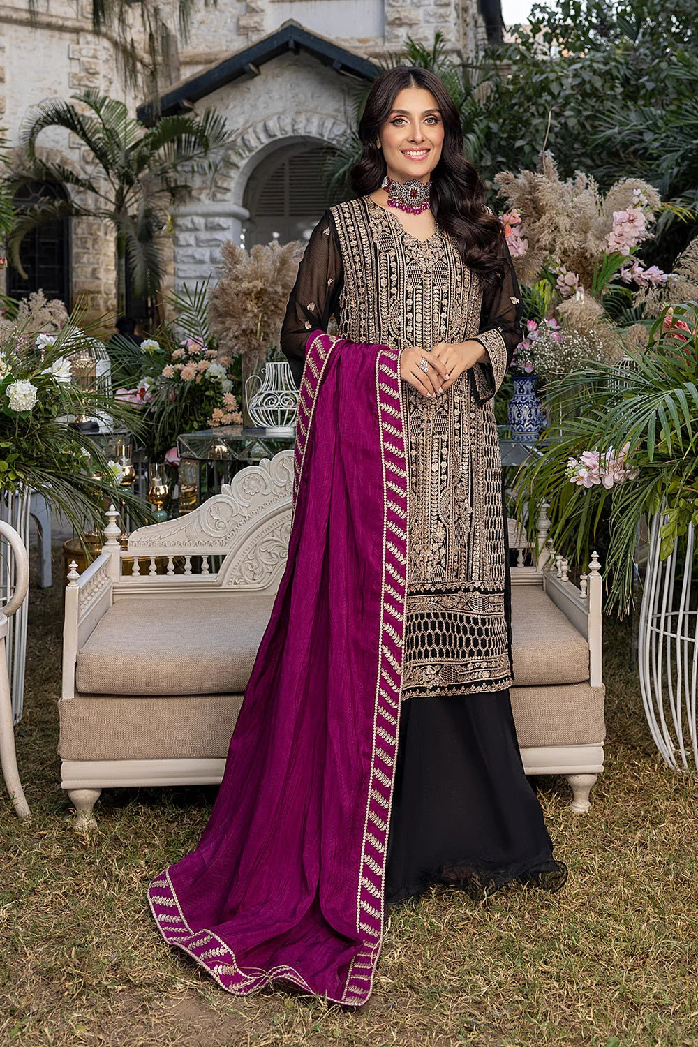 Azure Embroidered Chiffon Suits Unstitched 3 Piece AS-96 Radian Ruby