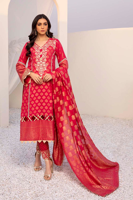 Azure Embroidered Cotton Jacquard Unstitched 3 Piece Suit - AJL-09 Fuchsia Pink