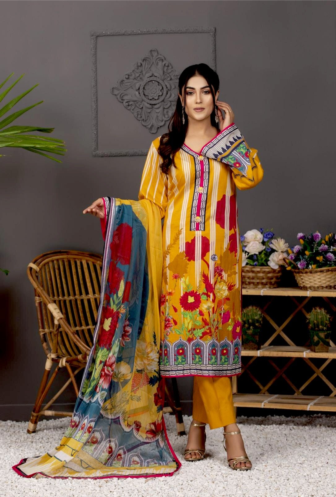 Orchid Digital Printed Lawn Unstitched 3 Piece Suit with Silk Dupatta - 09