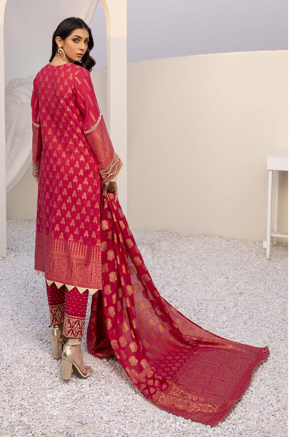 Azure Embroidered Cotton Jacquard Unstitched 3 Piece Suit - AJL-09 Fuchsia Pink