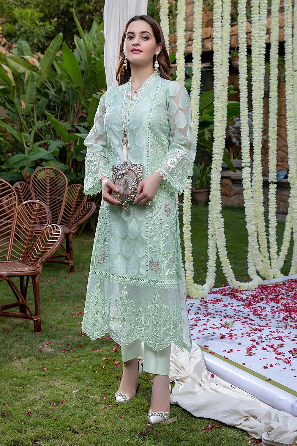 Azure Formal Embroidered Organza Unstitched 1 Piece Kurti - 09 Florista