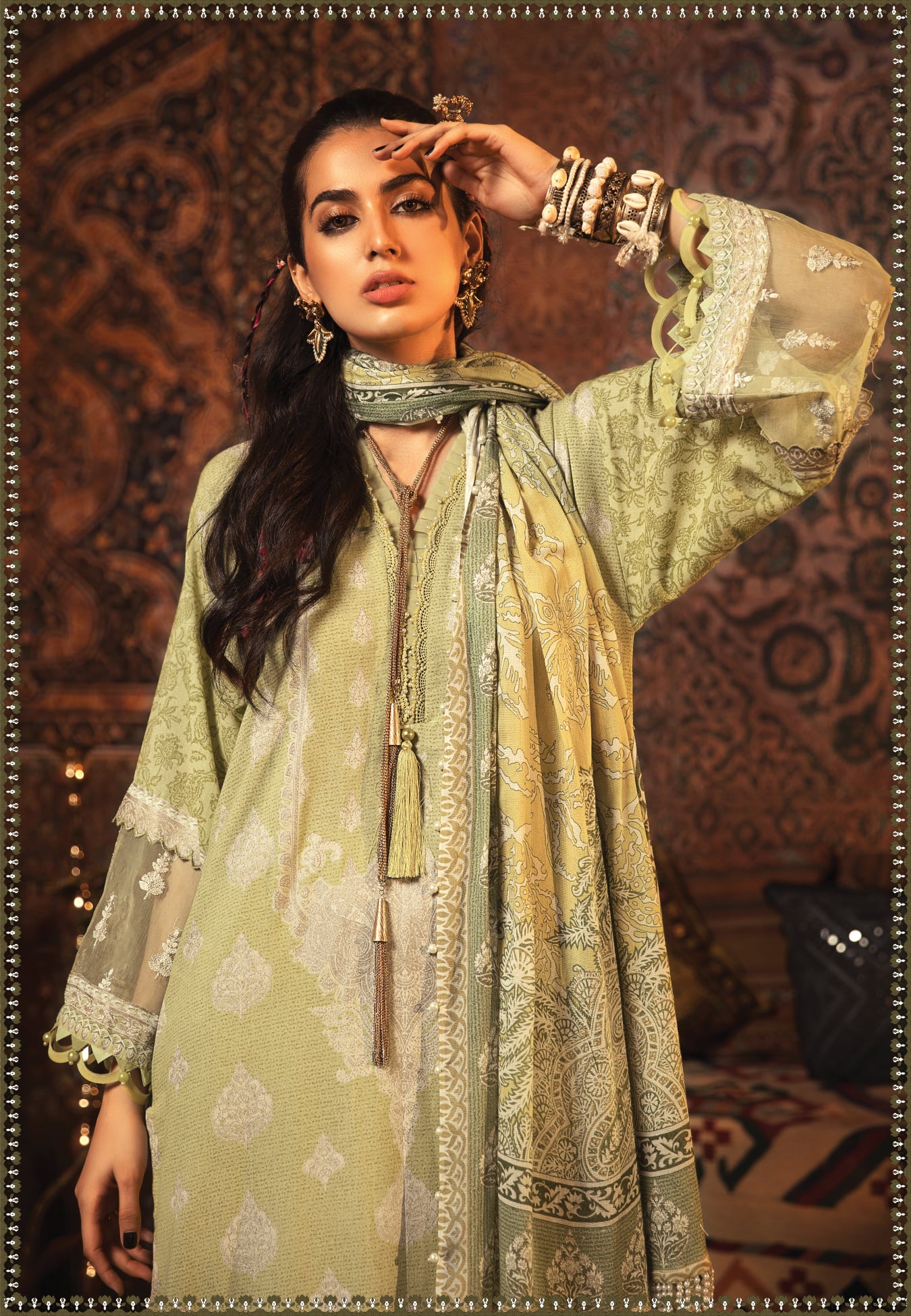 Maria B MPrint Embroidered Khaddar 3 Piece Unstitched Dress with Silk Dupatta - MPW 9a