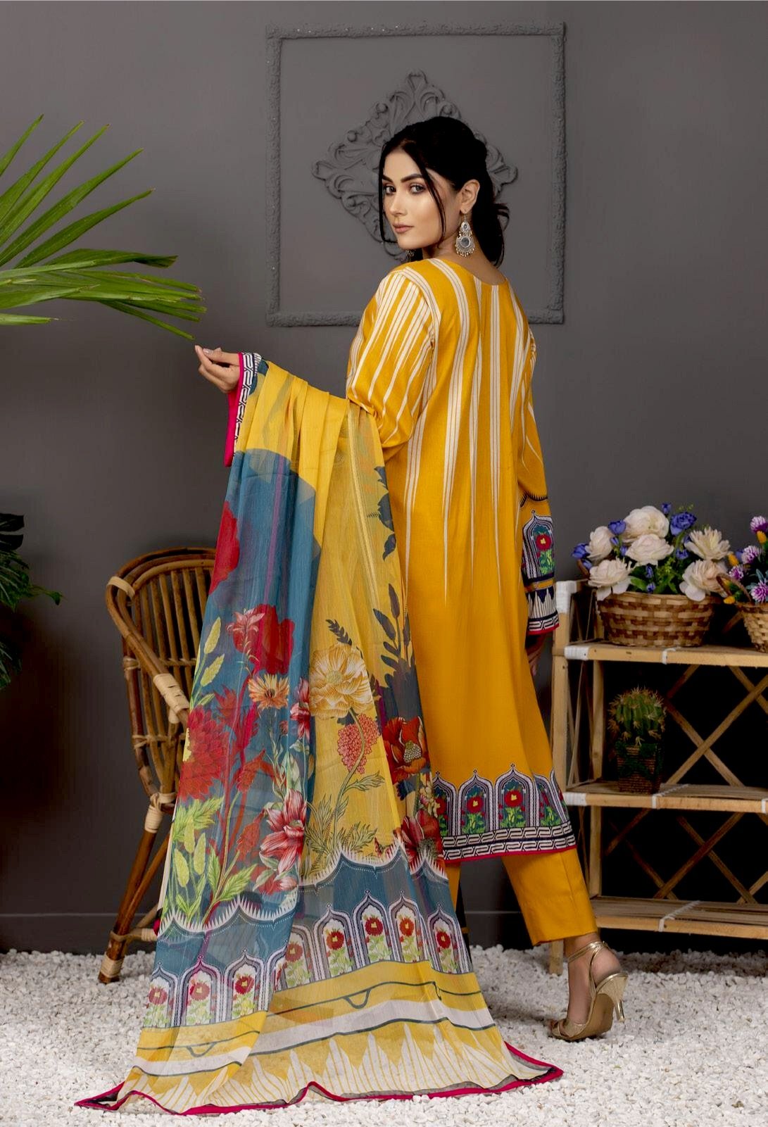 Orchid Digital Printed Lawn Unstitched 3 Piece Suit with Silk Dupatta - 09
