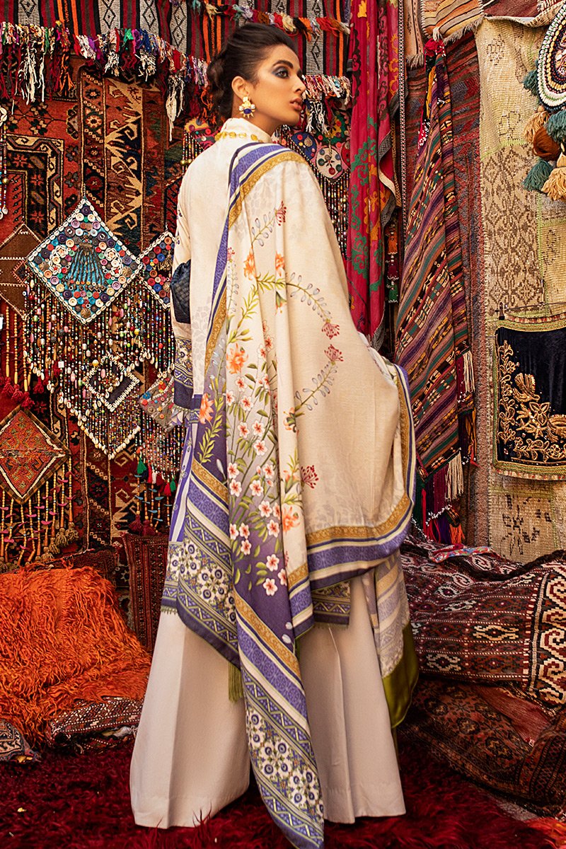 Mushq Hemline Embroidered Linen 3 Piece Unstitched Dress with Shawl - 09 Mirage
