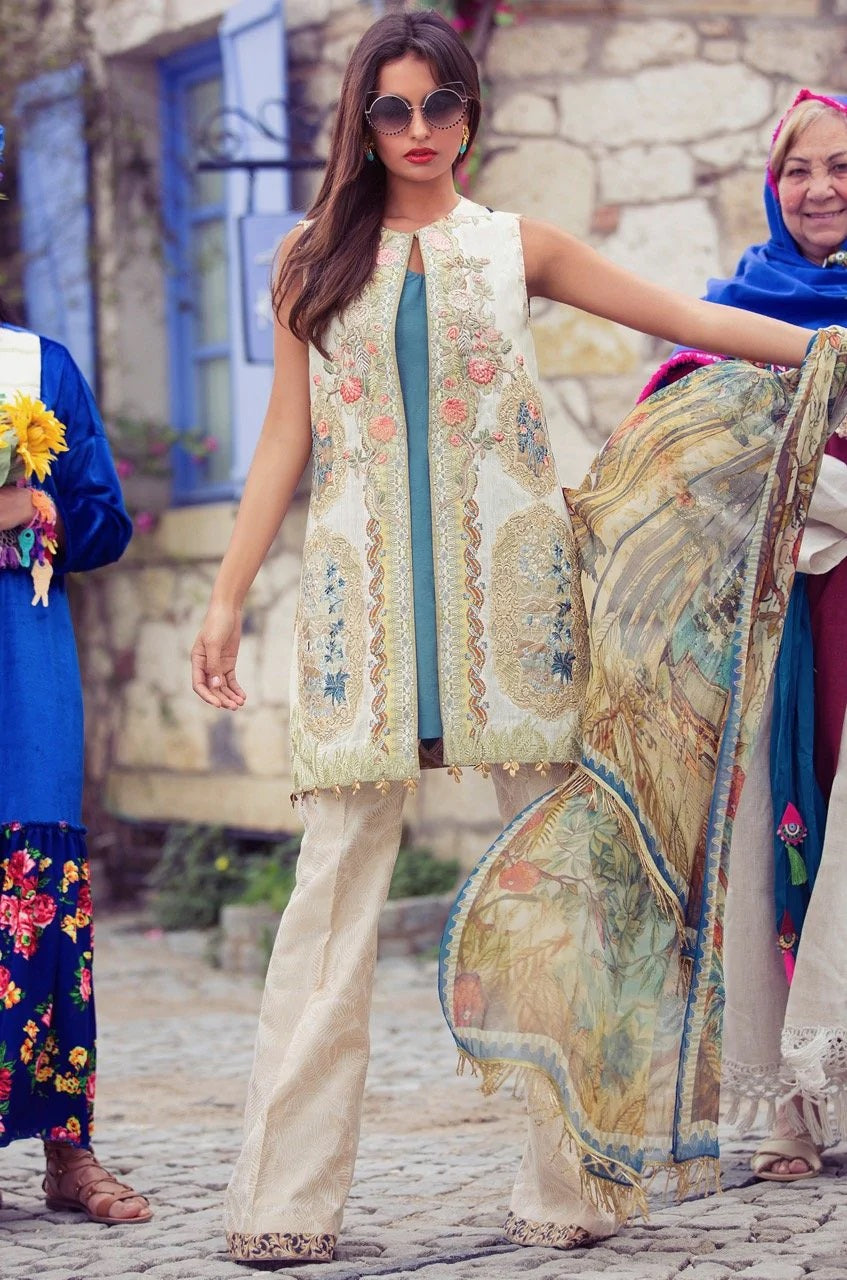 Shiza Hassan Embroidered Lawn Unstitched 3 Piece Suit - 9b