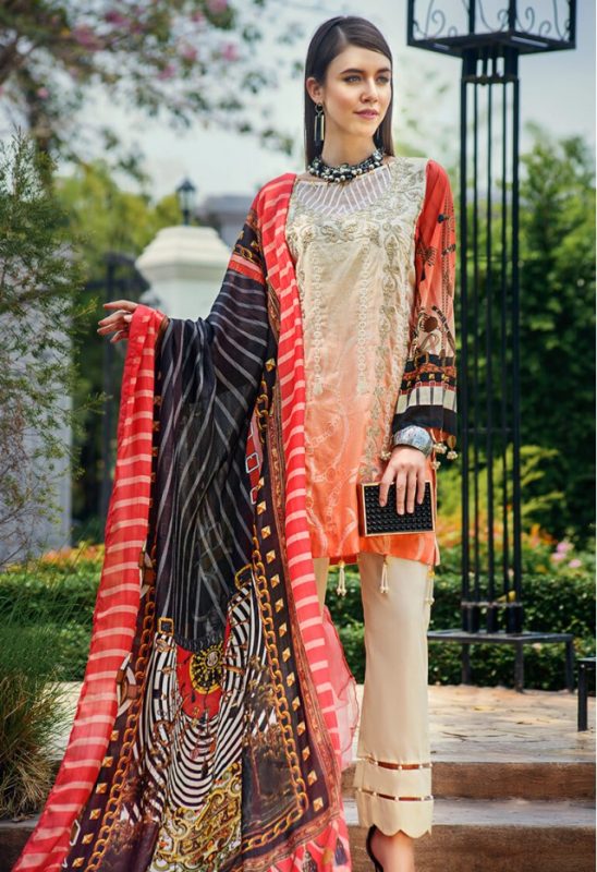 AUJ Festive Embroidered Lawn Unstitched 3 Piece Suit - D03