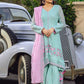 Azure Festive Embroidered Chikan Kari Chiffon 3 Piece Unstitched Suit - D05 - Minty Rose