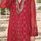 Azure Embroidered Chiffon Unstitched Kurties AZK - 01 Glittery Red