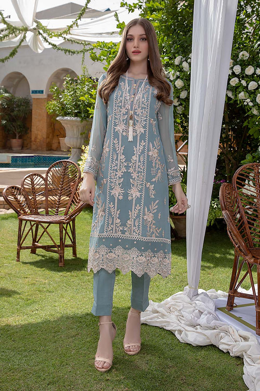 Azure Luxury Embroidered Chiffon 1 piece Unstitched Kurti - Falling Stars