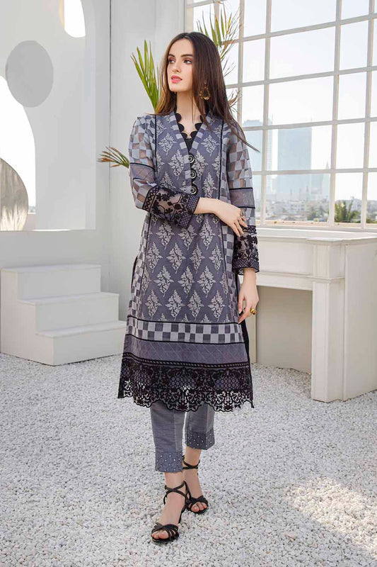 Azure Luxury Embroidered Organza 1 piece Unstitched Kurti - Charcoal Shadow