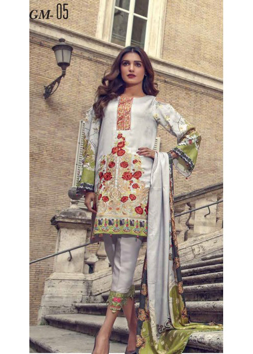 Gulmohar Romanza Embroidered Linen Unstitched 3 Piece Suit - 05