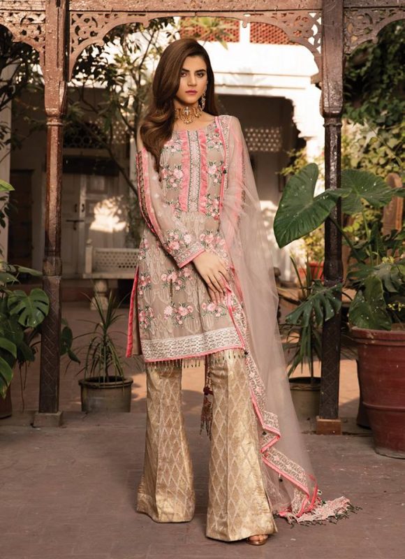 Gulaal Embroidered Chiffon 3 piece Unstitched Dress – GE-04 Mud Grey