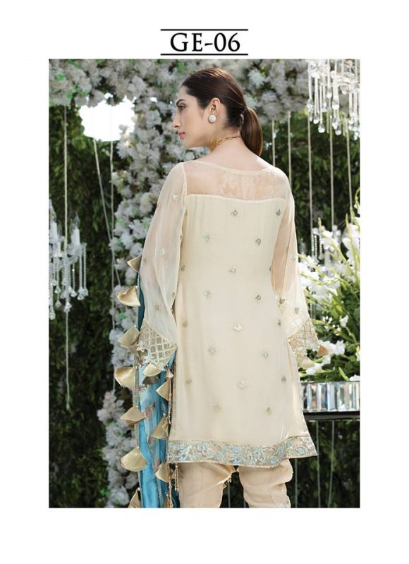 Gulaal Embroidered Chiffon 3 piece Unstitched Dress – GE-06 Beige-Blue