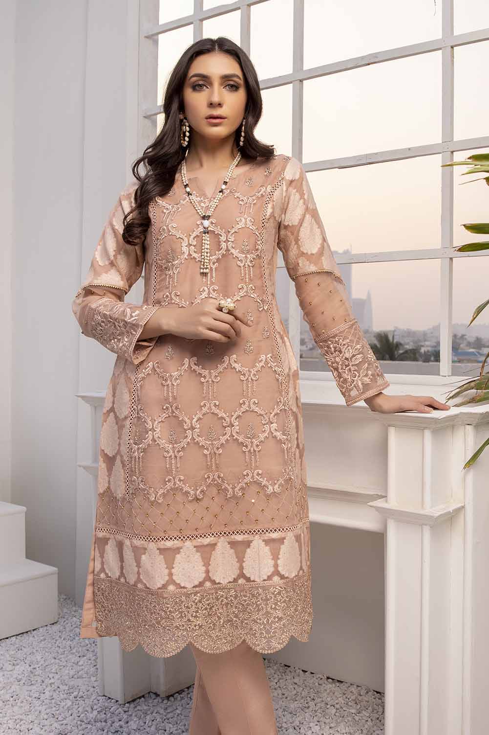 Azure Luxury Embroidered Organza 1 piece Unstitched Kurti - Honey Tales