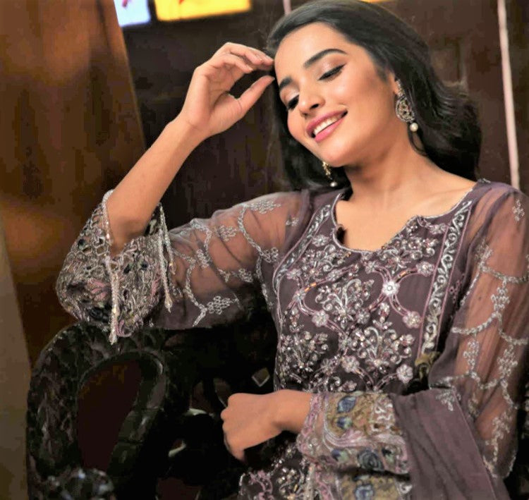 Zebtan Royal Embroidered Chiffon Unstitched 3 Piece Suit - ZR-02