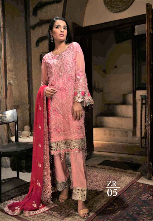 Zebtan Royal Embroidered Chiffon Unstitched 3 Piece Suit - ZR-05