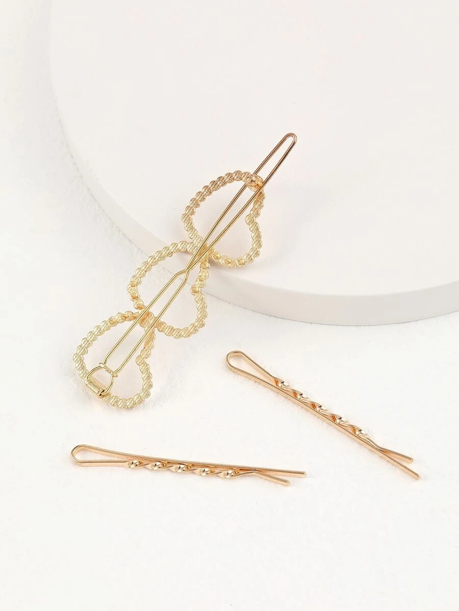 3pcs Rhinestone Hear Stylish Hair Clip - HDJ 103