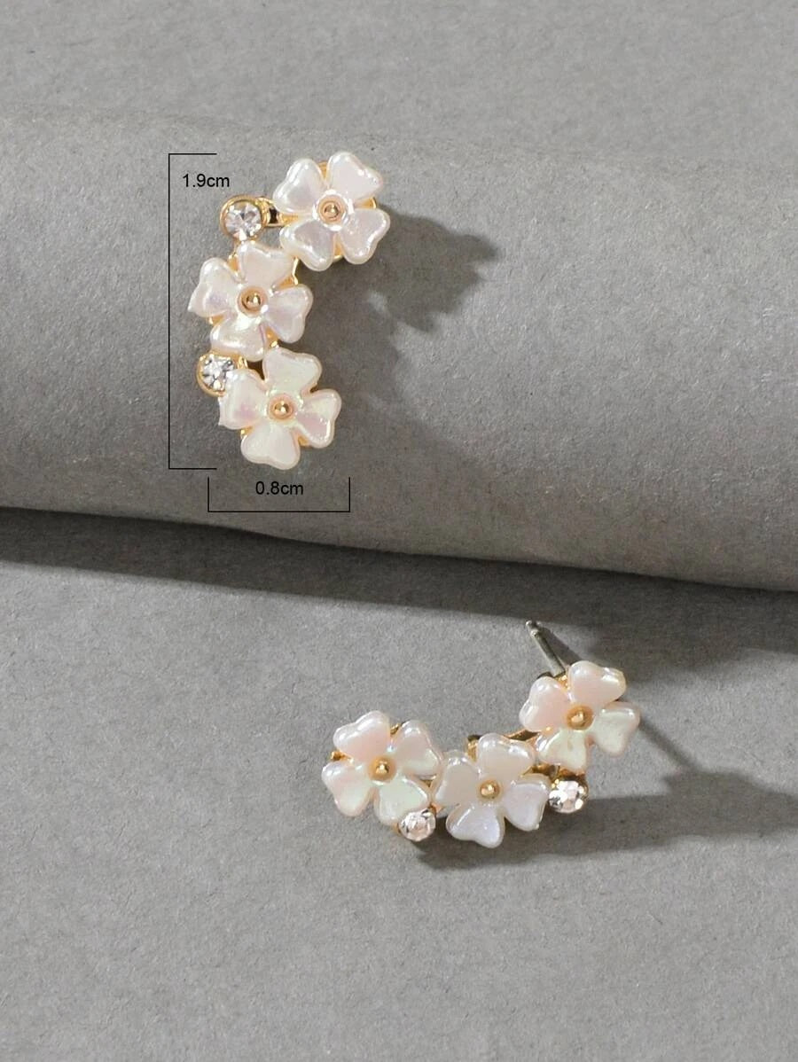 Rhinestone & Flower Style Stud Earrings - HDJ 042