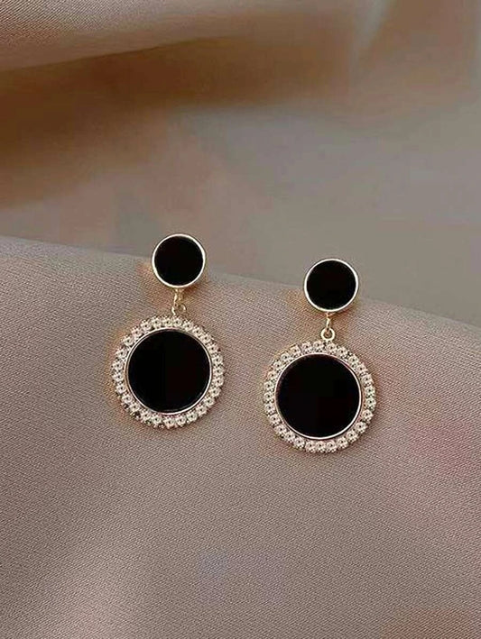Rhinestone Round Drop Earrings - HDJ 043